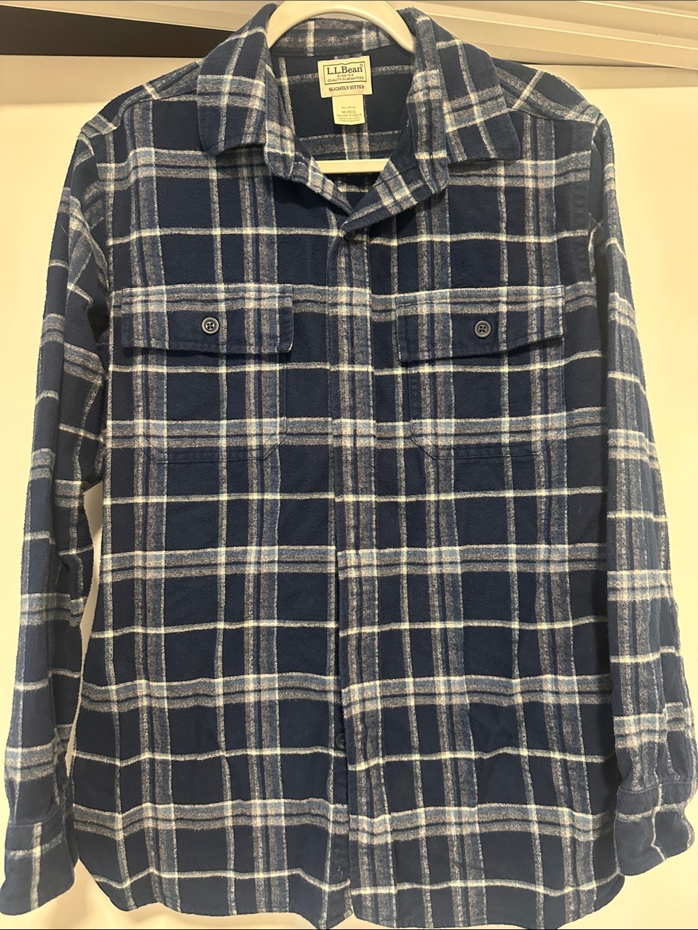 L.L. Bean Navy and White Plaid Flannel Shirt Jacket